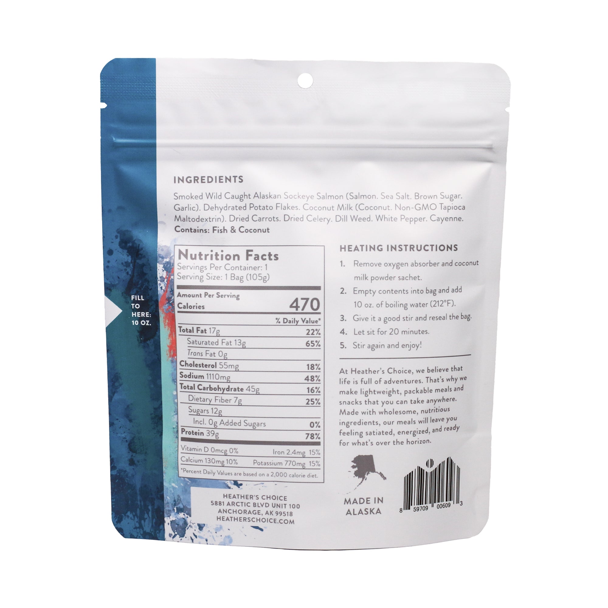 Smoked Sockeye Salmon Dehydrated Meal Pouch - Backside