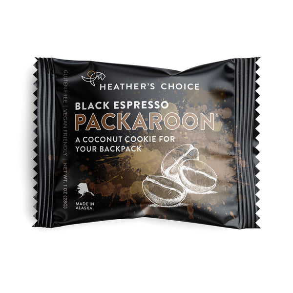 Black Espresso Packaroon backpackers snack - frontside of packaging