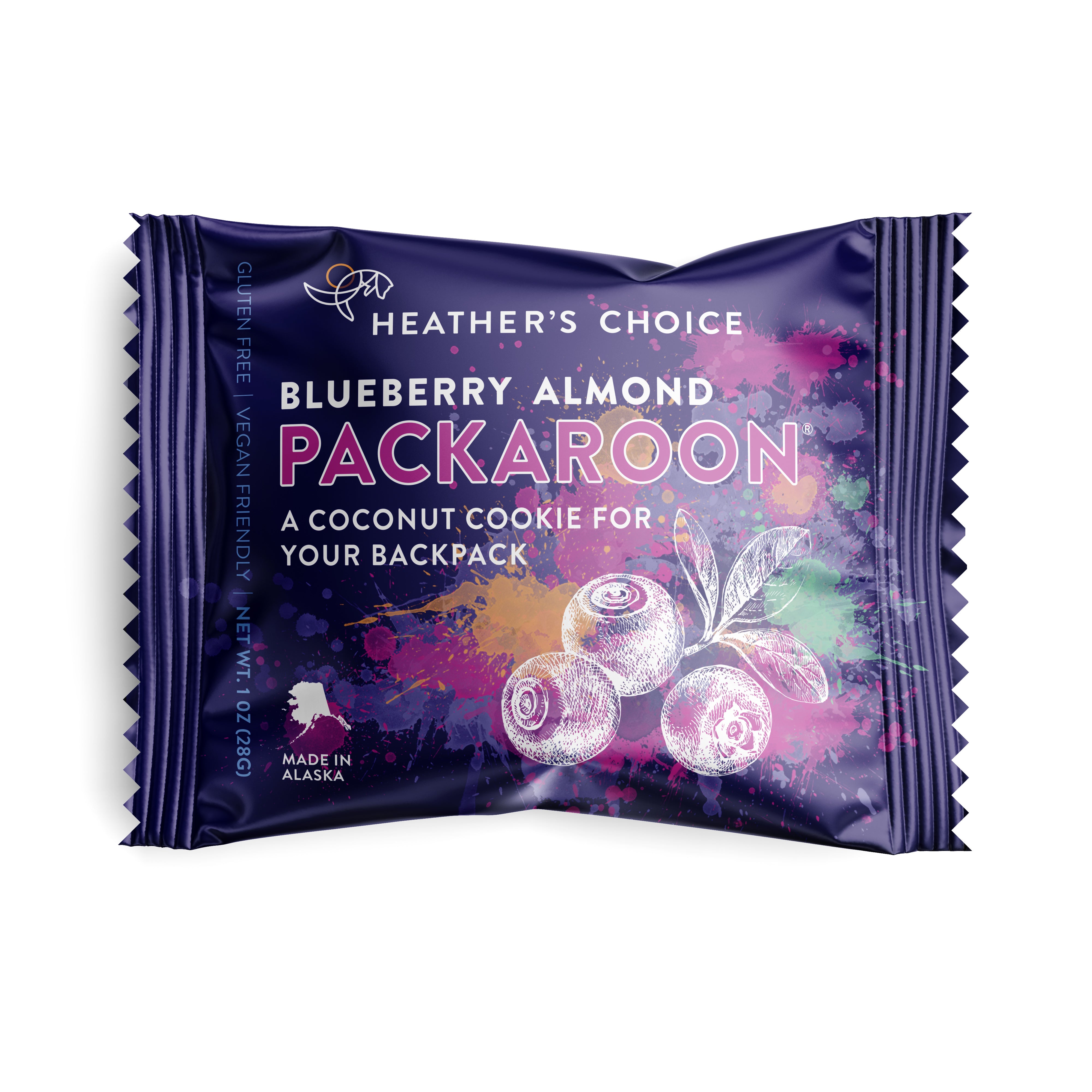 Blueberry Almond Packaroon vegan-friendly snack - frontside of packaging