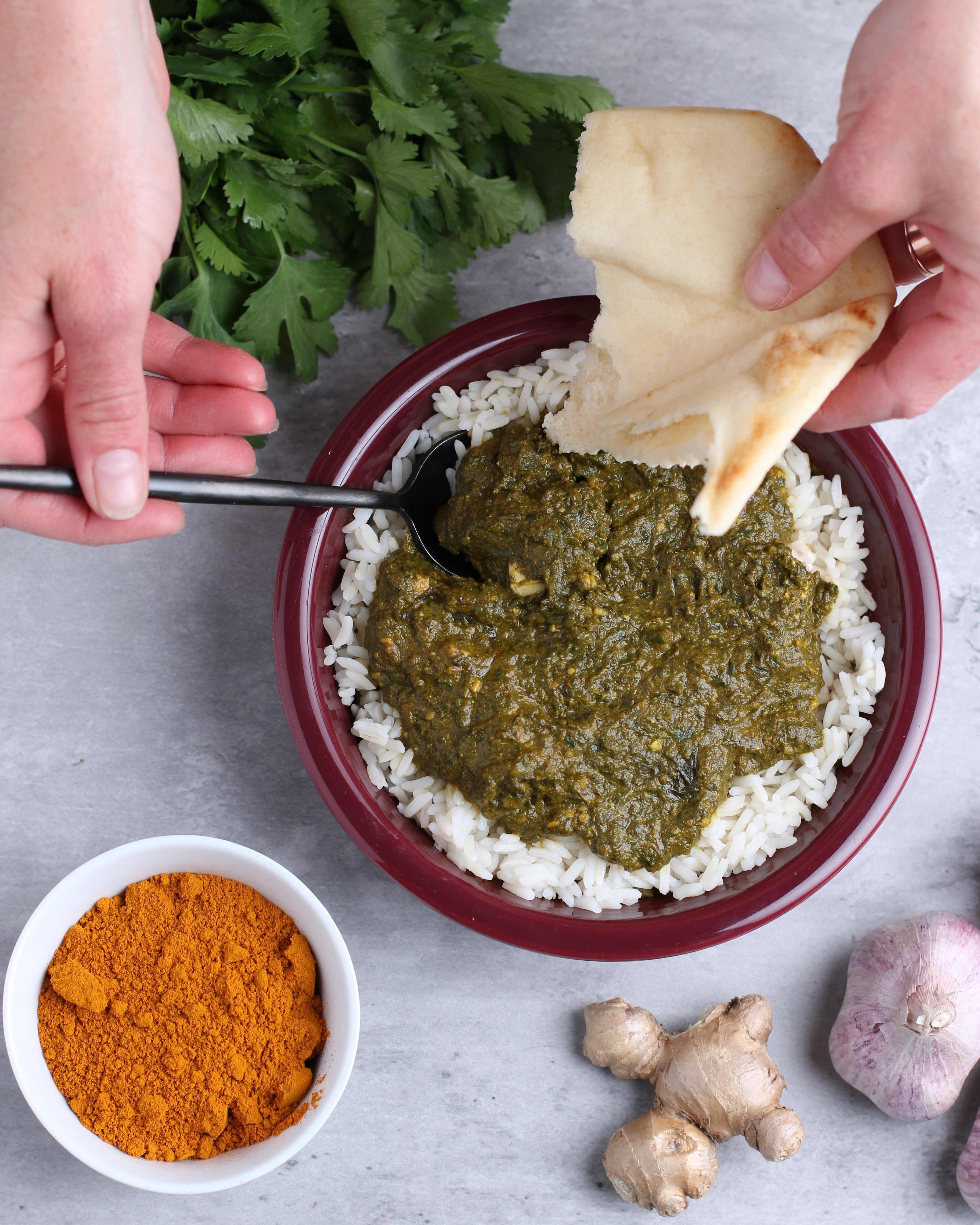 Spinach Curry with Chicken & Rice