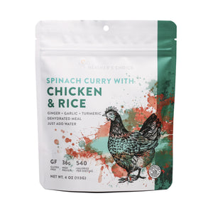 Spinach Curry with Chicken and Rice gluten free meal - frontside of pouch