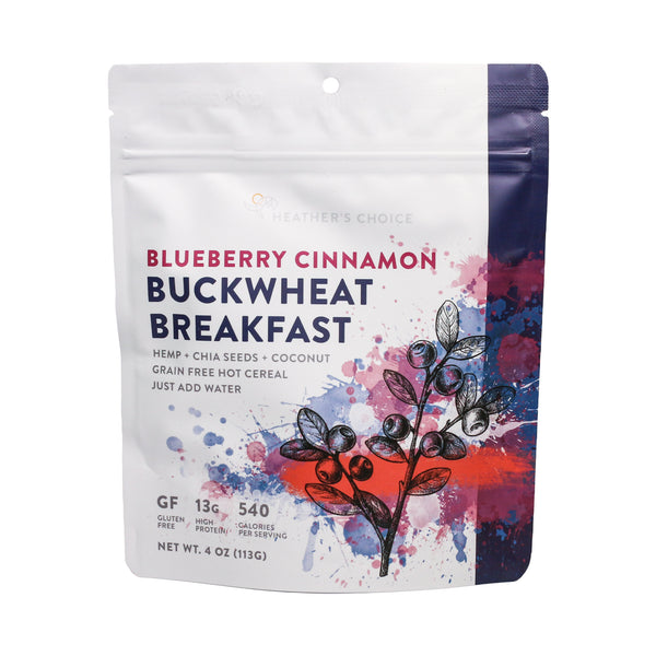 Blueberry Cinnamon Buckwheat Breakfast dehydrated meal - frontside of pouch